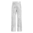 thumbnail image 4 of TiaoBug Kids Girls Sequin Sparkle Trousers Elastic Waistband Hip Hop Jazz Dance Straight Leg Pants Silver 10, 4 of 7