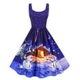 thumbnail image 5 of IROINNID Women's Sleeveless Prints A-Line Dress Christmas Draw Back Swing Party Dress V-Neck Knee-Length Dress, 5 of 9