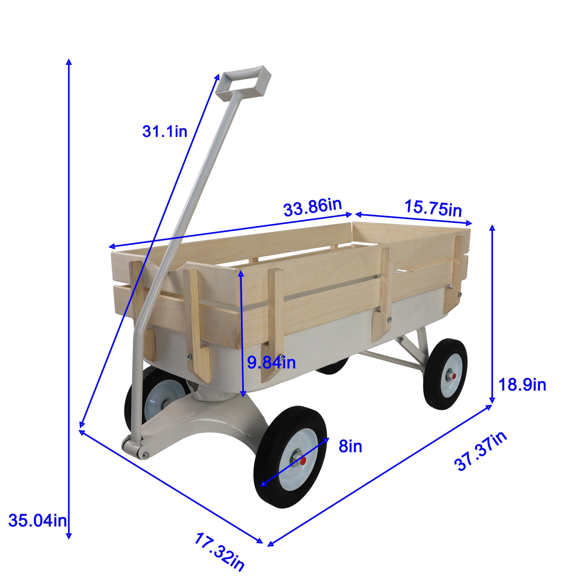 Leumius Outdoor Wagon with Pulling Wood Railing Panels,39" Utility Wagon with 10 Inch Wheels,176LBS Capacity for Beach,Garden,Park,White