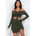 thumbnail image 4 of Drawstring Ruched Off Shoulder Crop Top & Side Slit Mini Skirt Ensemble, 4 of 8