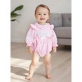 thumbnail image 6 of Miaouyo Infant Baby Girls Fall Romper 0 3 6 9 12 18 Months Plaid Print Bow Embroidery Long Sleeve Ruffled Round Neck Jumpsuit, 6 of 9