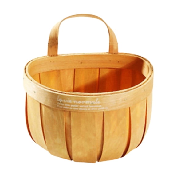 huayou Natural Wood 6.6x4.7x3.9 Inch Woven Storage Basket, Single Handle Hanging Bin, for Kitchen Wall, Pantry Counter