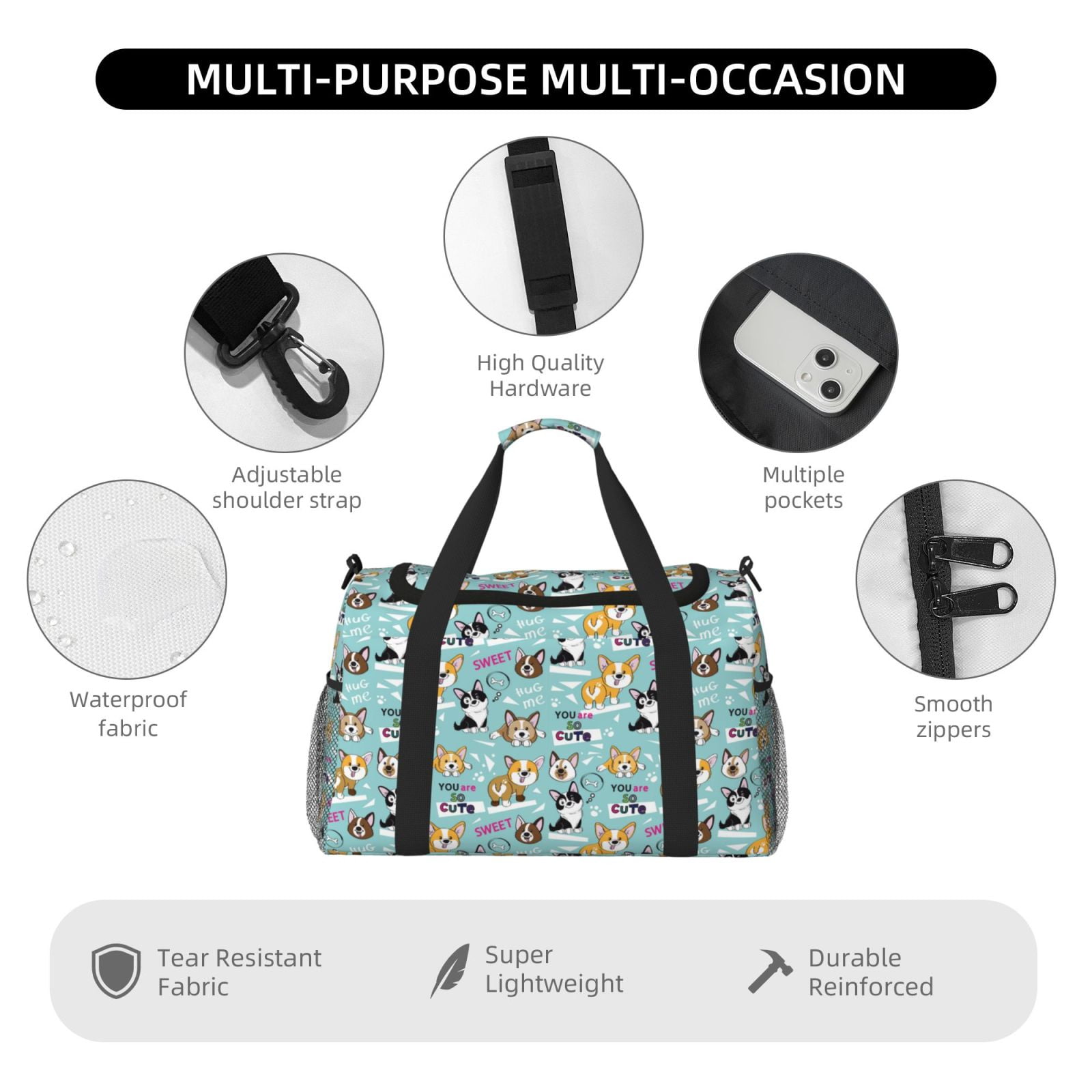 Fuzoiu Dogs Print Travel Duffle Bag,Carry On Tote Bags,Duffel Bag,Sport Gym Bag, Hospital Bag for Labor and Delivery, Overnight Bag,Luggage Bag