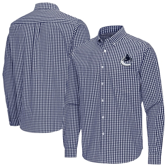 Men's Antigua Navy Vancouver Canucks Ellis Tri-Blend Long Sleeve Button-Down Shirt