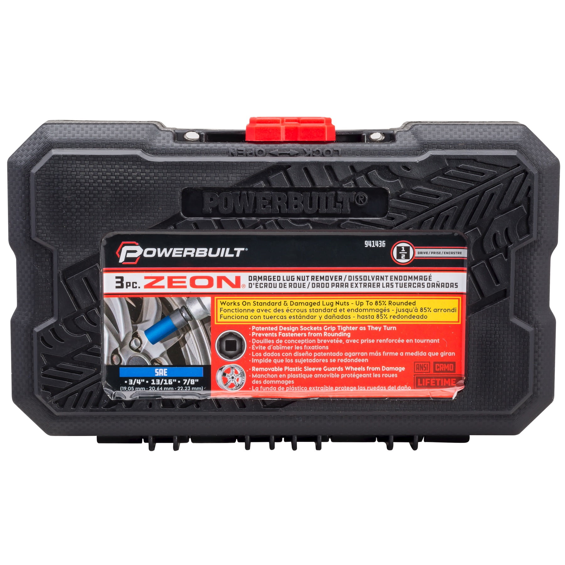 Powerbuilt 3 Piece Zeon SAE Lug Nut Socket Set for Damaged Lug Nuts - 941436