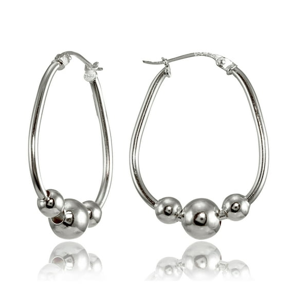 25mm Sterling Silver Polished Beaded Hoop Earrings