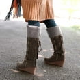 thumbnail image 3 of IUJSOY Women's Winter Furry Wedge Snow Boots Suede Fringe Slip on Warm Mid Calf Boots, 3 of 5