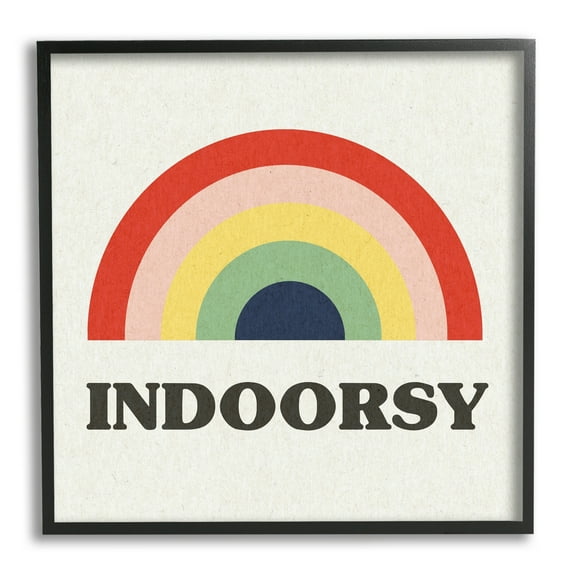 Stupell Industries Indoorsy Text Retro Pop Rainbow over Neutral Art for Kids Painting Black Framed Art Print Wall Art, 12 x 12