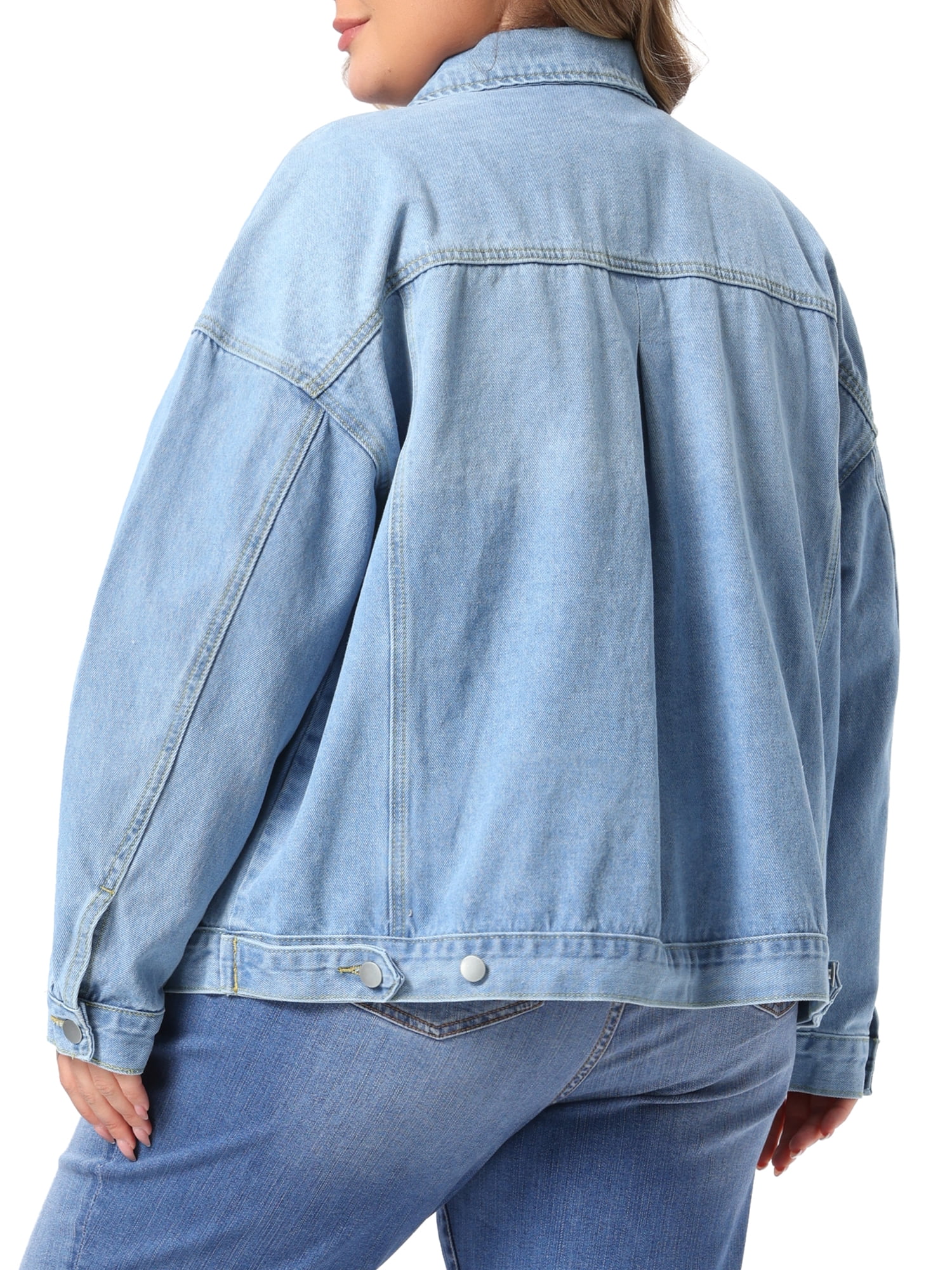 DARING DIVA Women's Plus Denim Long Sleeve Button Washed Jacket 1X Light Blue