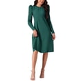 thumbnail image 2 of Vestidos de suéter de manga larga con volantes para mujer INSPIRE CHIC, cuello redondo, cintura con lazo, corte A, estilo casual, tejido de canalé, midi, 2XL, verde, 2 of 5