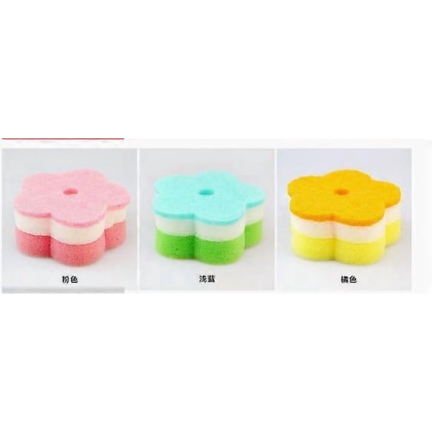5pcs Multi-Purpose Scrub Sponges Flower Shape Non-Scratch Scouring Pads Dishwashing Cleaning Sponges Ideal For Kitchen Bathroom