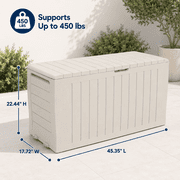 Seizeen Outdoor Storage Box, 75Gal Resin Deck Box for Cushions/Pool Accessories, Waterproof Patio Storage Bench for Indoor Garden Poolside, Max Weight Capacity 450lbs, Beige