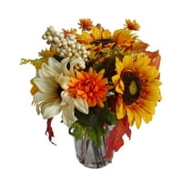 Way to Celebrate Harvest Mixed Bouquet With Glass Vase Fall Decoration, Multiple Colors
