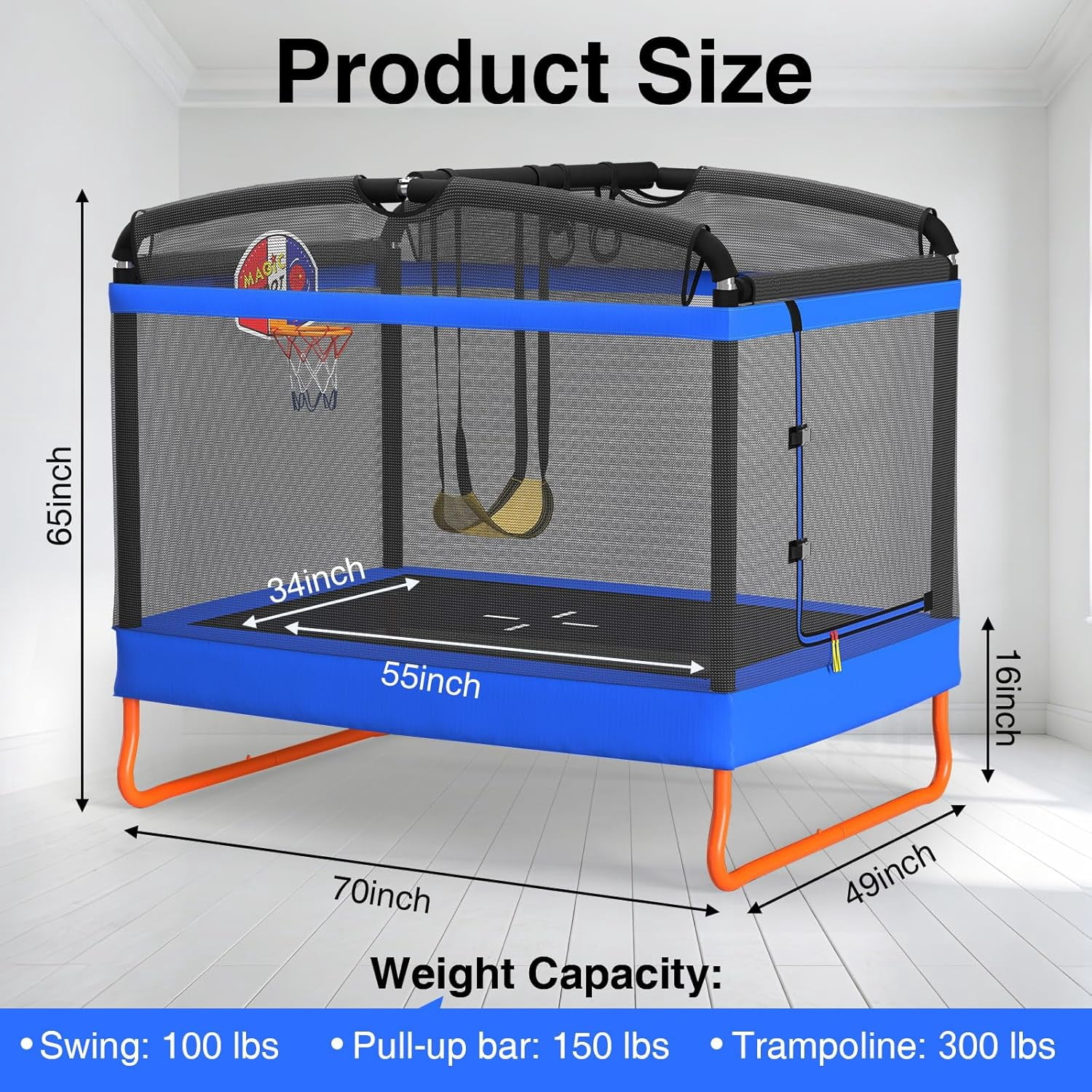 6FT Rectangle Toddler Trampoline by LANGXUN, 5-in-1 Kids Mini Trampoline Featuring Safety Enclosure Net for Indoor & Outdoor Use