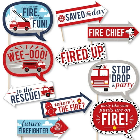 - Funny Fired Up Fire Truck - Firefighter Firetruck Baby Shower or Birthday Party Photo Booth Props Kit - 10 Piece