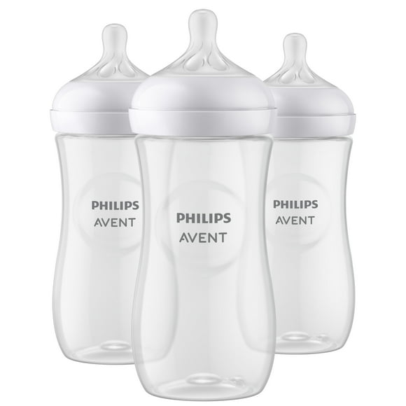 Philips Avent Biberon Natural avec Tétine à Réponse Naturelle, Transparent, 3x11oz Biberons, SCY906/03