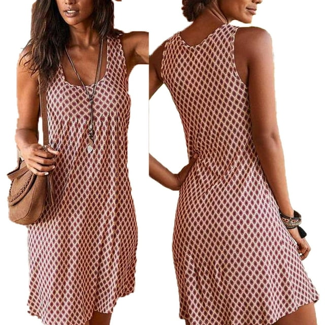 U.Vomade Nouvelle Robe Sans Manches à Col Rond Mode Imprimé Moderne Élégante Ample Grande Taille pour Femmes Voyage Fête au Bord de la Mer Anniversaire