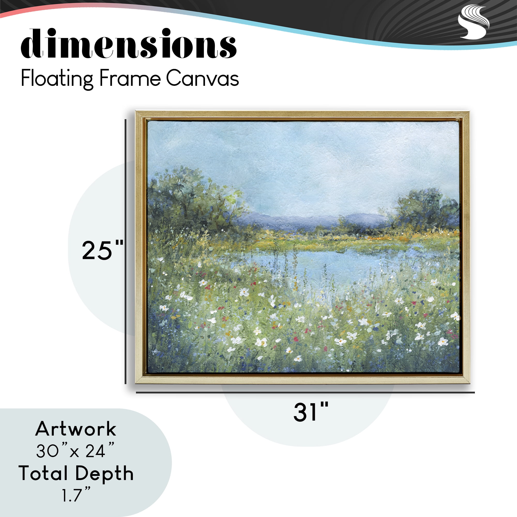 Stupell Industries Impressionist Meadow Surrounding Pond Gold Framed Floater Canvas Wall Art, design by Carol Robinson