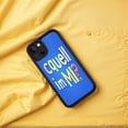 thumbnail image 4 of Stylish iPhone 15 Case - Lightweight Yellowing Resistant with Colorful ' Caquell ' im MI? ' Design on Blue Background Black Border Perfect Fit for Camera Lenses, 4 of 6