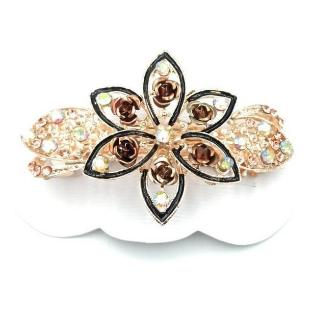 Broche Frances Metalico Para El Cabello Flores De Colores cafe AN Broche flores