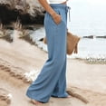 thumbnail image 4 of Yuanlook Women's Drawstring Waist Tencel Denim Wide Leg Pants, Casual Loose Fit Trousers, S-XXXL, 4 of 5