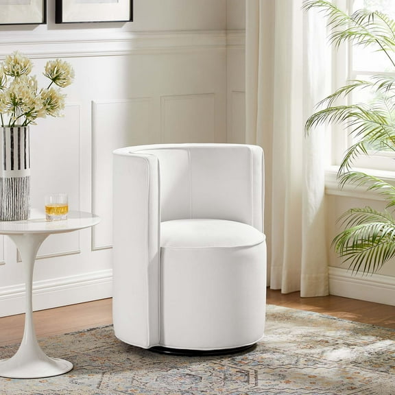 Modway Della Performance Velvet Fabric Swivel Chair in White
