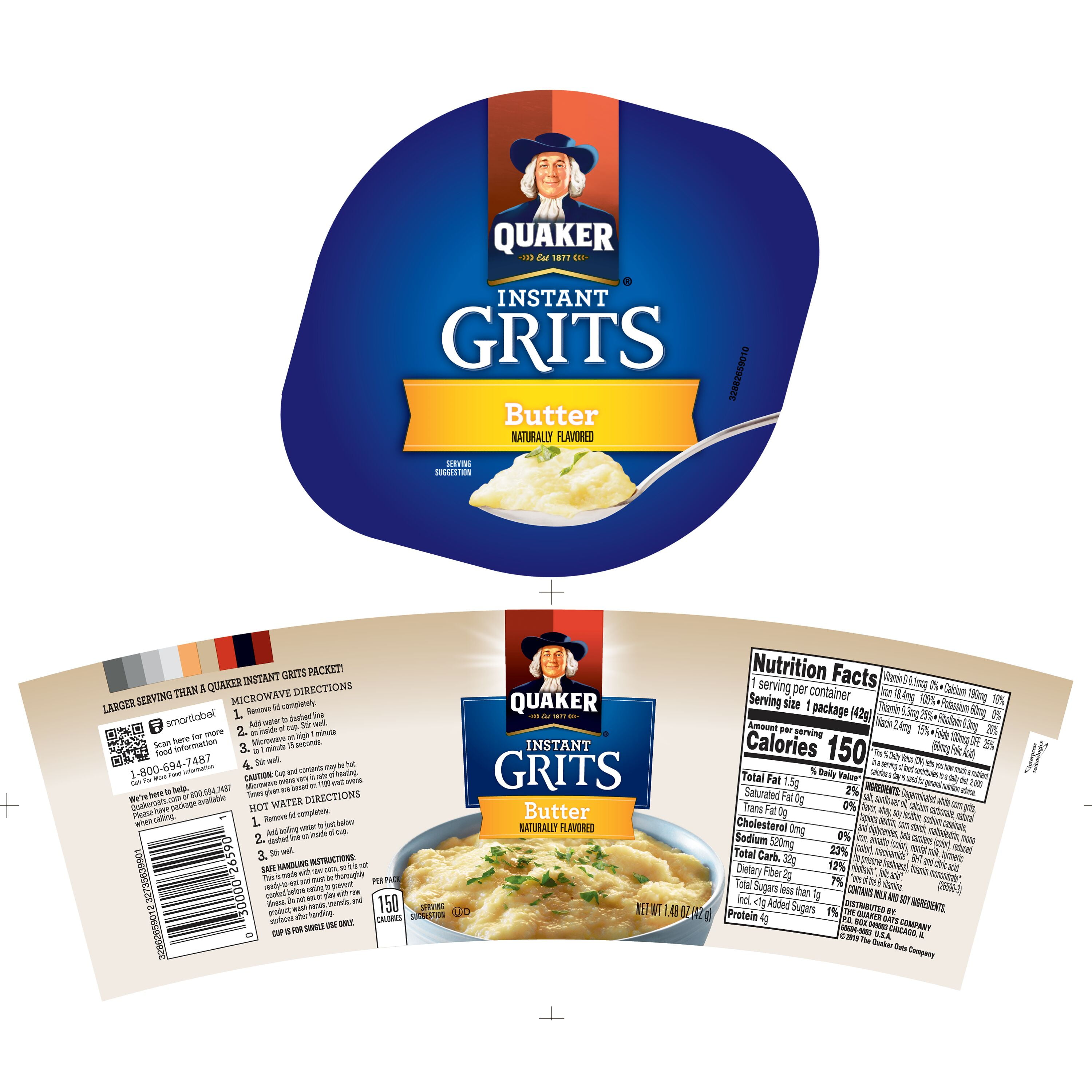 Quaker Instant Grits, Butter, 1.48 oz Cup