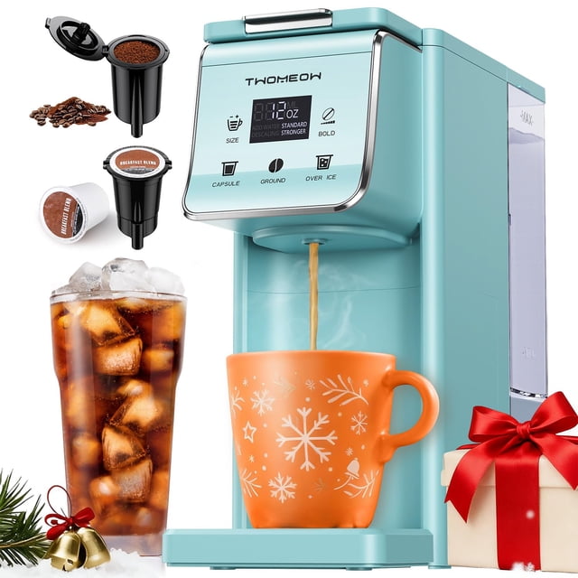 TWOMEOW K Cup Coffee Maker With Bold Setting, Single Serve Hot & Iced Coffee Maker for K-Cup and Grounds, 52oz Removable Water Tank, 6 to14oz Brew Si