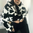 thumbnail image 3 of DDAPJ pyju Winter Cropped Fleece Jackets for Women on Clearance,Cute Cow Print Teen Girls Open Front Cardigan Coats Long Sleeve Stand Collar Fuzzy Sherpa Jacket Y2K Short Trendy Tops, 3 of 8