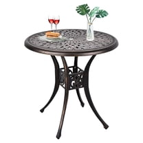 31" Cast Aluminum Bistro Table - Outdoor Patio Round Dining Table with Umbrella Hole - Garden Deck Conversation Table