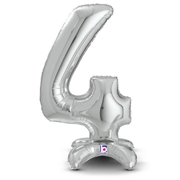 25 inch Standups Number 4 - Silver (Air-Fill Only) Foil Mylar Balloon - Party Supplies Decorations