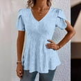 thumbnail image 3 of Mittory Women Plus Size Summer Shirt V Neck Eyelet Breathable Blouse Tulip Hem Short Sleeve Going Out Fitted Outfits, 3 of 6