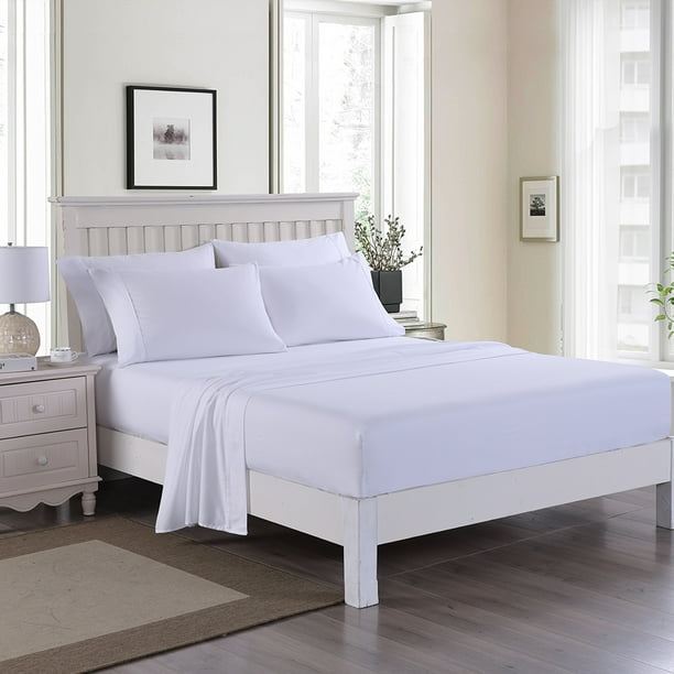 6 PCS Soft Brushed Microfiber Bed Sheet Set, Fade & Stain Resistant,Fitted King Bed Sheet,White