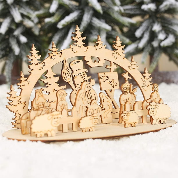 Adornos navideños, piezas de madera, adornos de bricolaje, adornos redondos tridimensionales, conjunto creativo hecho en casa, hermosa decoración de adornos de madera de Feliz Navidad para el hogar Xemadio FLD-3787