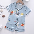 thumbnail image 2 of Zanarzt Kids Pajamas Girls Unisex Kids Boys and Girls Pajama Sets Summer Short Sleeve with Shorts Sleepwear Silky Button Down Loungewear Blue,3-4 Years, 2 of 7
