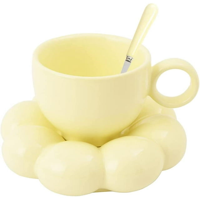 Ceramic Cloud Mug, Flower Coffee Mug and Saucer Set, Creative Cute