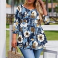 thumbnail image 4 of Sawvnm Women Blouses Plus Size Women's Fashion Loose Casual Printing 3/4 Sleeve T-Shirt Round Neck Plus Size Top Skirts for Women Blue 2XL, 4 of 5