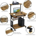 thumbnail image 3 of COCOKUN 3 Tiers Rolling Computer Desk with Keyboard Tray and Printer Shelf for Home Office, Mobile Computer Desk for Small Space, Retro Computer Table Compact PC Laptop Workstation, Rustic Brown, 3 of 9