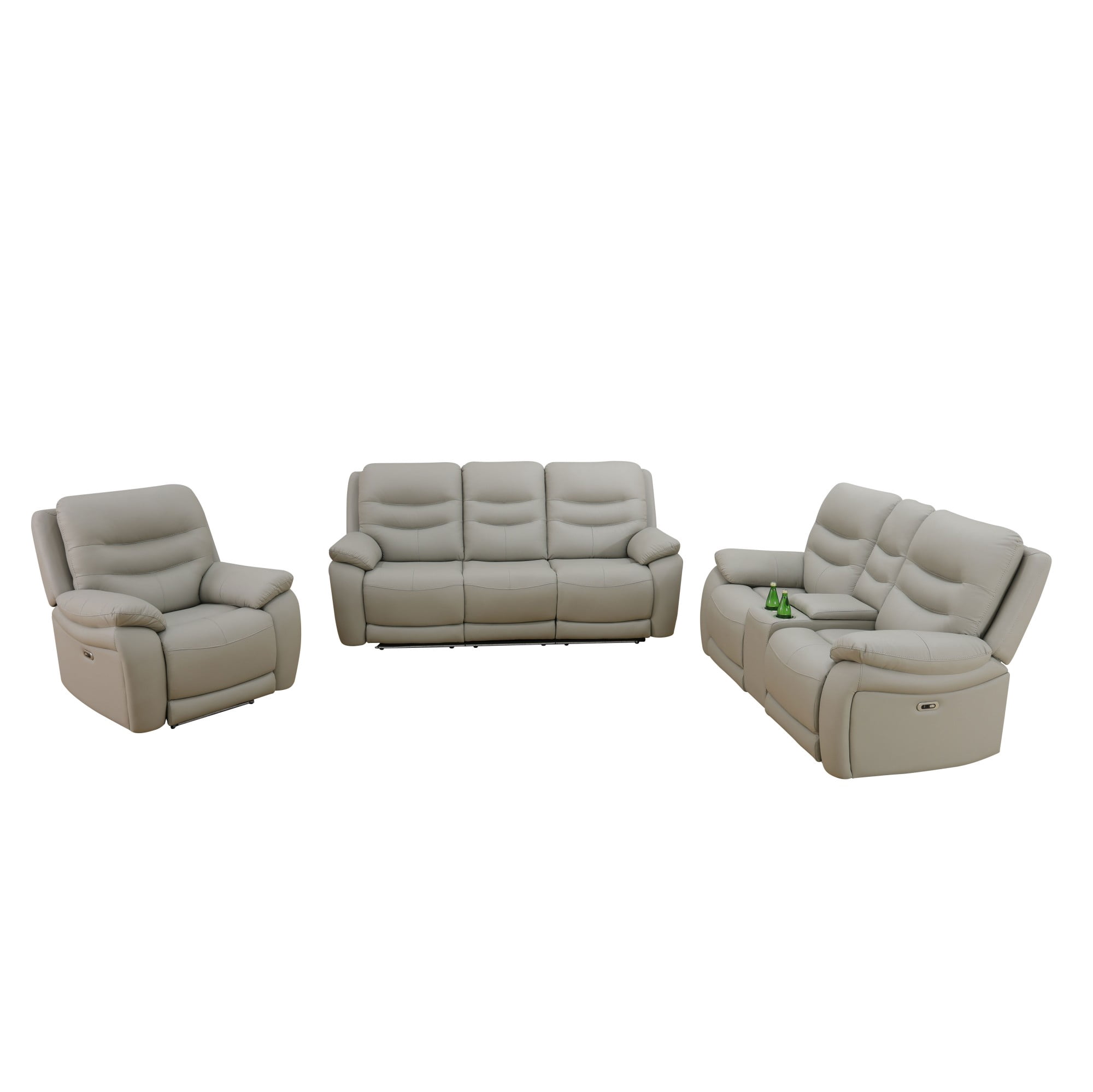 Gewnee 1+2+3 Power Recliner Sofa Set, Air Leather, Multifunctional Smart Reclining Sofa with USB Charging, Storage, Cup Holders, LED Ambient Light for Living Room,Light Gray