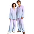 thumbnail image 3 of Couple Matching Pajamas Long Sleeve Womens Pajama Sets Sleepwear Gradient Button Down Warm 2 Piece Set Loungewear Light Purple S, 3 of 7
