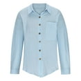 thumbnail image 5 of AXXD Blue Basic Ladies Sweatshirts Summer 2024 Trendy Casual Long Sleeve Pocket Turndown Collar Button Shirt Tops, 5 of 7