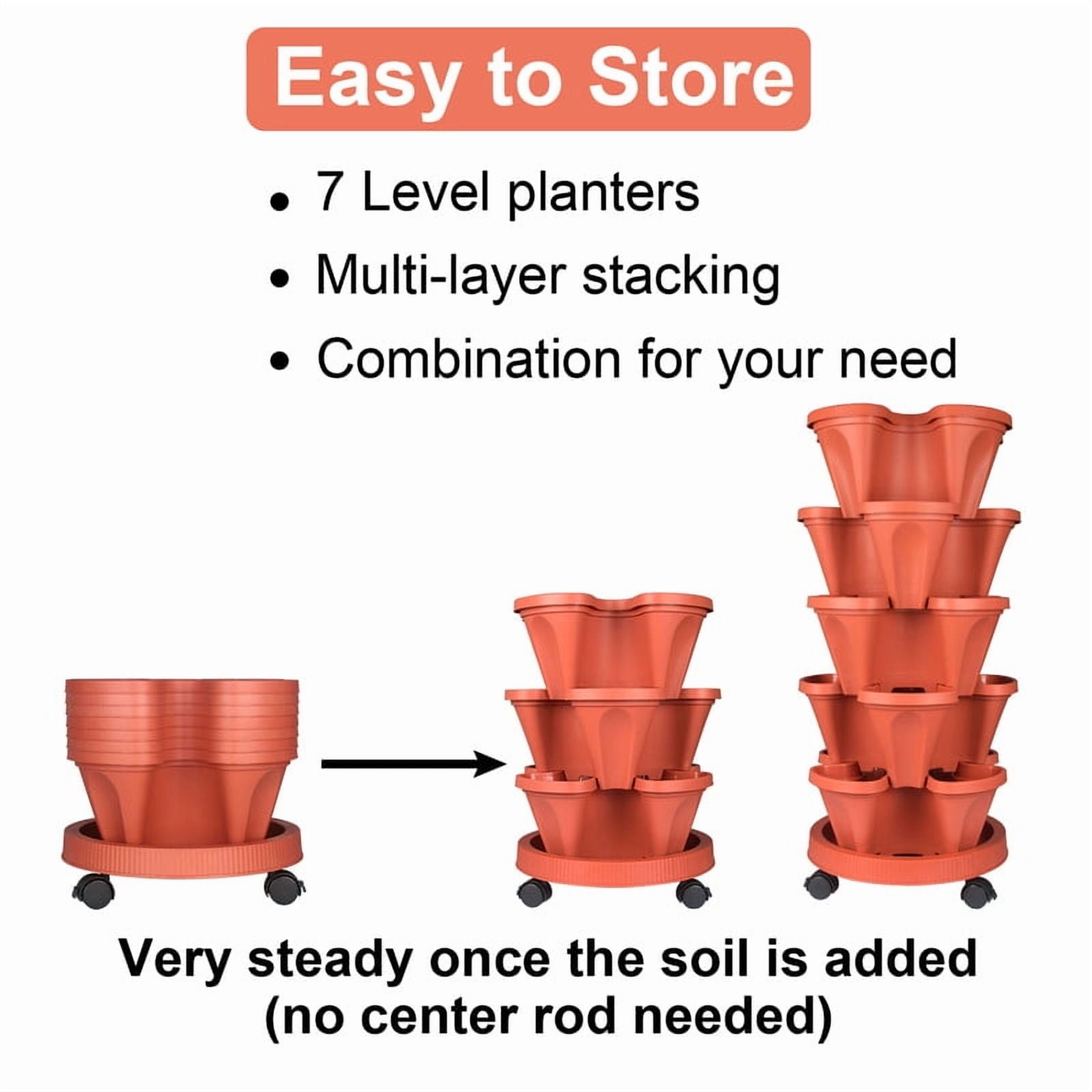 7-Tier Vertical Stackable Tower Planter for Strawberries, Flowers, Herbs, and Vegetables - Red.