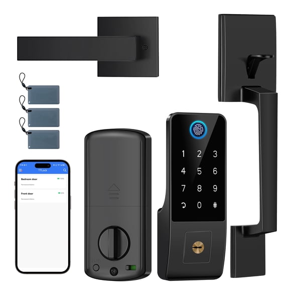 Smart Door Lock for Front Door,5-in-1 Keyless Entry Door Lock Deadbolt,APP Controll Keypad Door Lock with Handle,Smart Digital Code Door Lock,Black