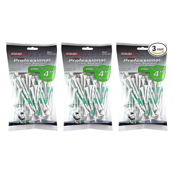 PRIDE PROFESSIONAL TEE SYSTEM PROLENGTH MAX 4" WHITE GOLF TEES - 3 BAGS