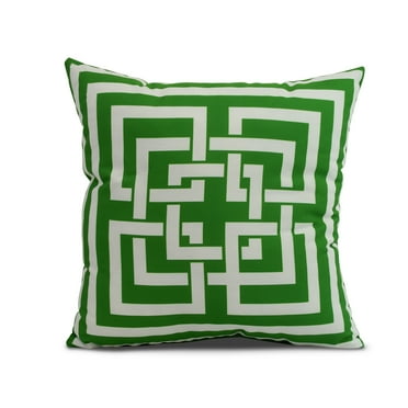 Simply Daisy, 16" x 16" Greek New Key, Geometric Print Outdoor Pillow, Green