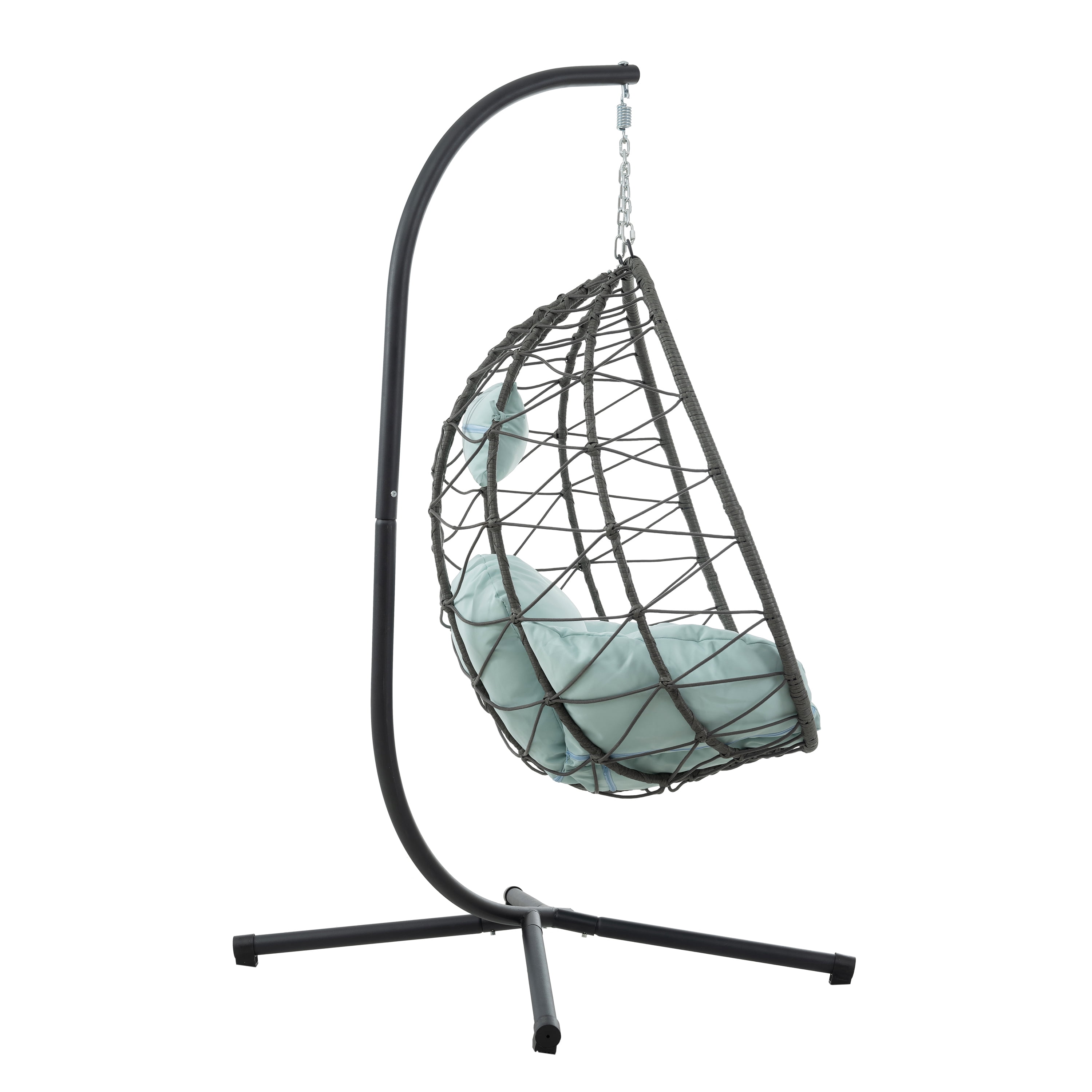 Egg Chair with Stand, Indoor Outdoor Swing Chair Patio Wicker Hanging Egg Chair for Bedroom, Dark Grey