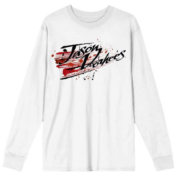 Friday The 13th Jason Voorhees Blood Splatter Juniors White Long Sleeve Shirt-Medium