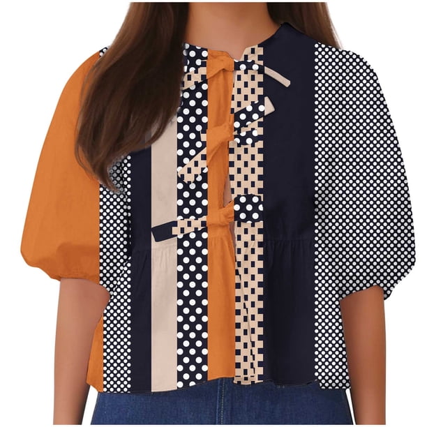 Camisetas de Manga Corta para las Mujeres Lanterna Manga Corbata Plisado Cuello Redondo, Casual Recortado Camiseta Top para Gimnasio Y Diario
