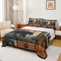 Feelyou 3D Wildlife Bear Twin Sheet Sets for Men, Vintage Countryside Cabin Twin Fitted Sheet, Patchwork Plaid Flat Sheet, Breathable Home Decor, 3-Piece