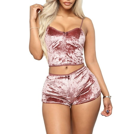 

DuAnyozu Women 2pcs Velvet Sleepwear Spaghetti Strap Velvet Pajama Set